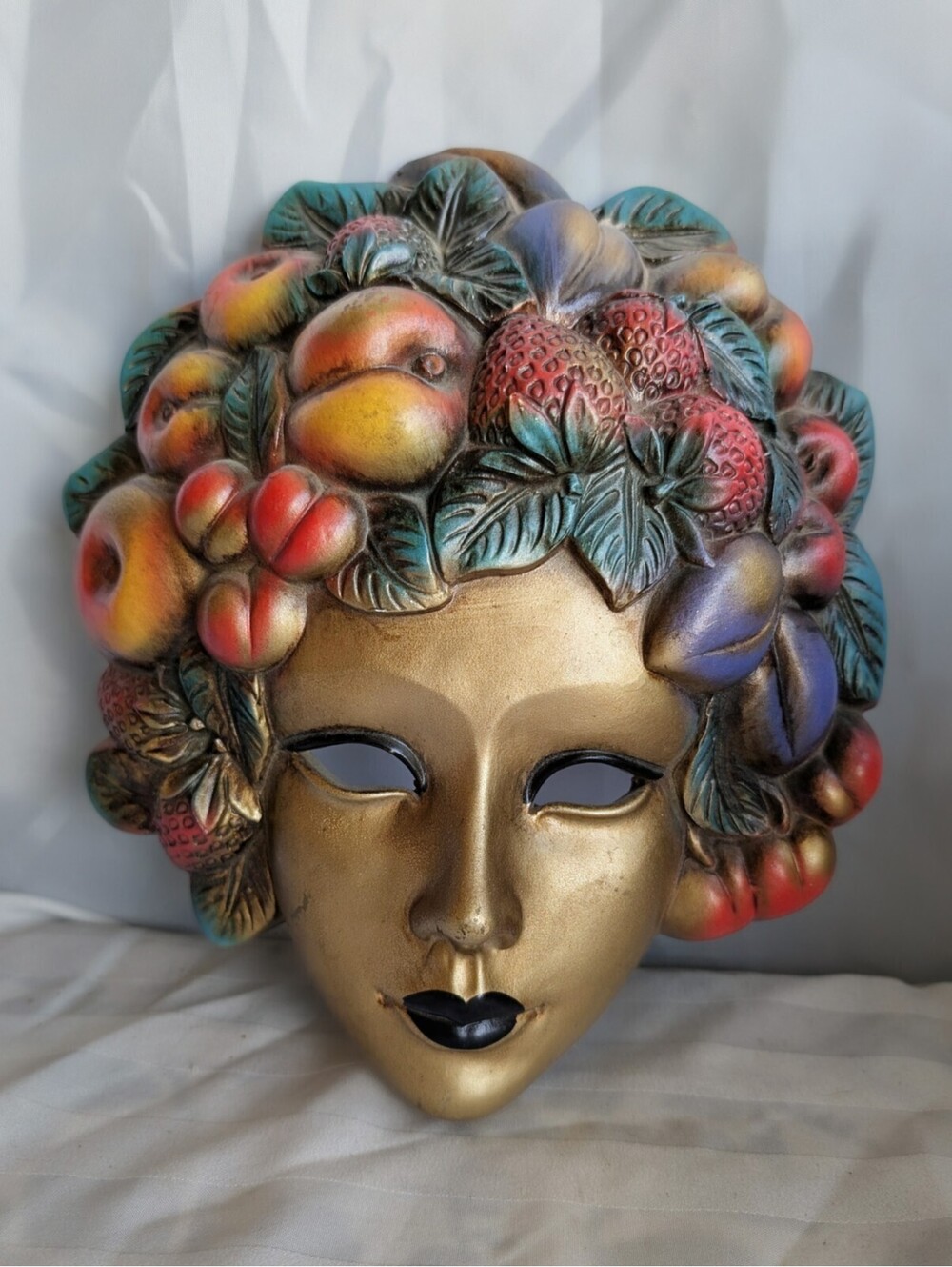Vintage Bertoncello Ceramiche Artistiche Italy Fruit Wall Mask Handcrafted Art